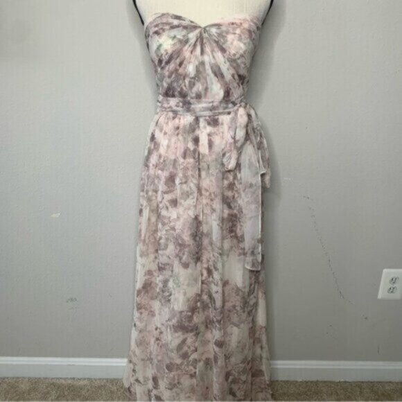 Jenny Yoo Strapless Sweetheart Floral Chiffon Maxi Gown - Picture 8 of 16
